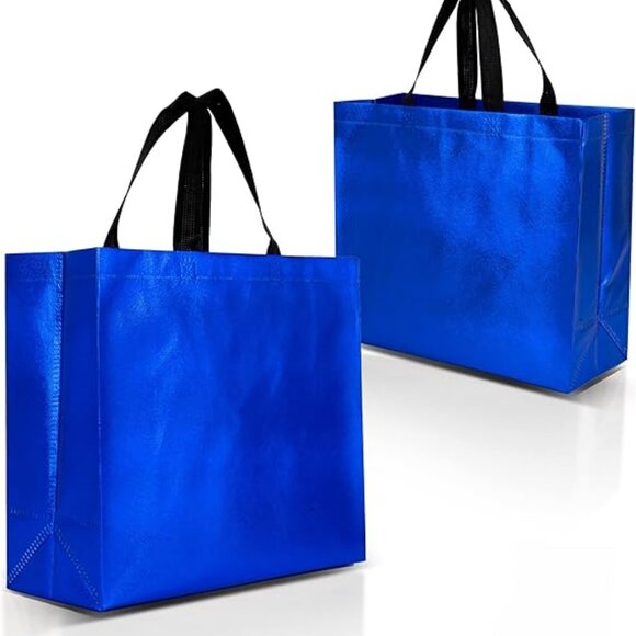 Blue Gift Bags Large Size – Set of 12 Shiny Blue Reusable Gift Bags With Handles - Picture 1 of 5